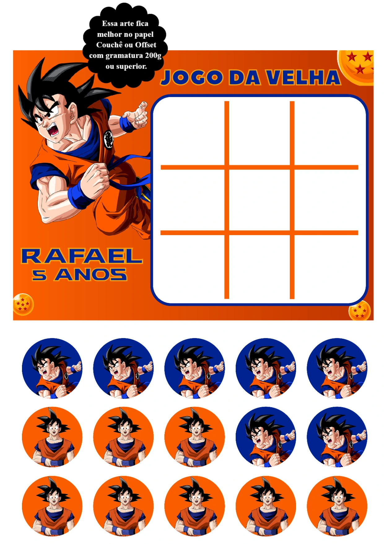Jogo da Velha Aniversário Dragon Ball Z para Editar e Imprimir