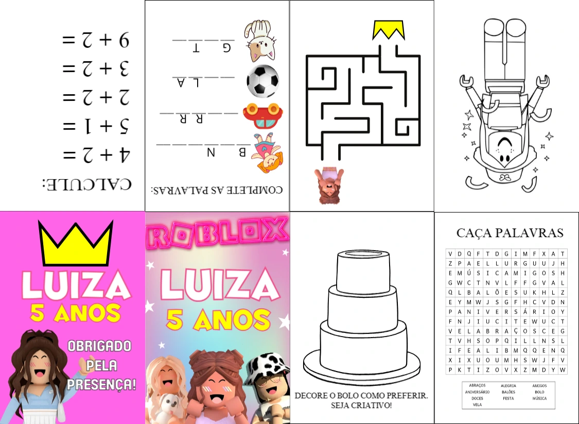 Livro de Atividades Roblox Rosa para Festa para Editar Online