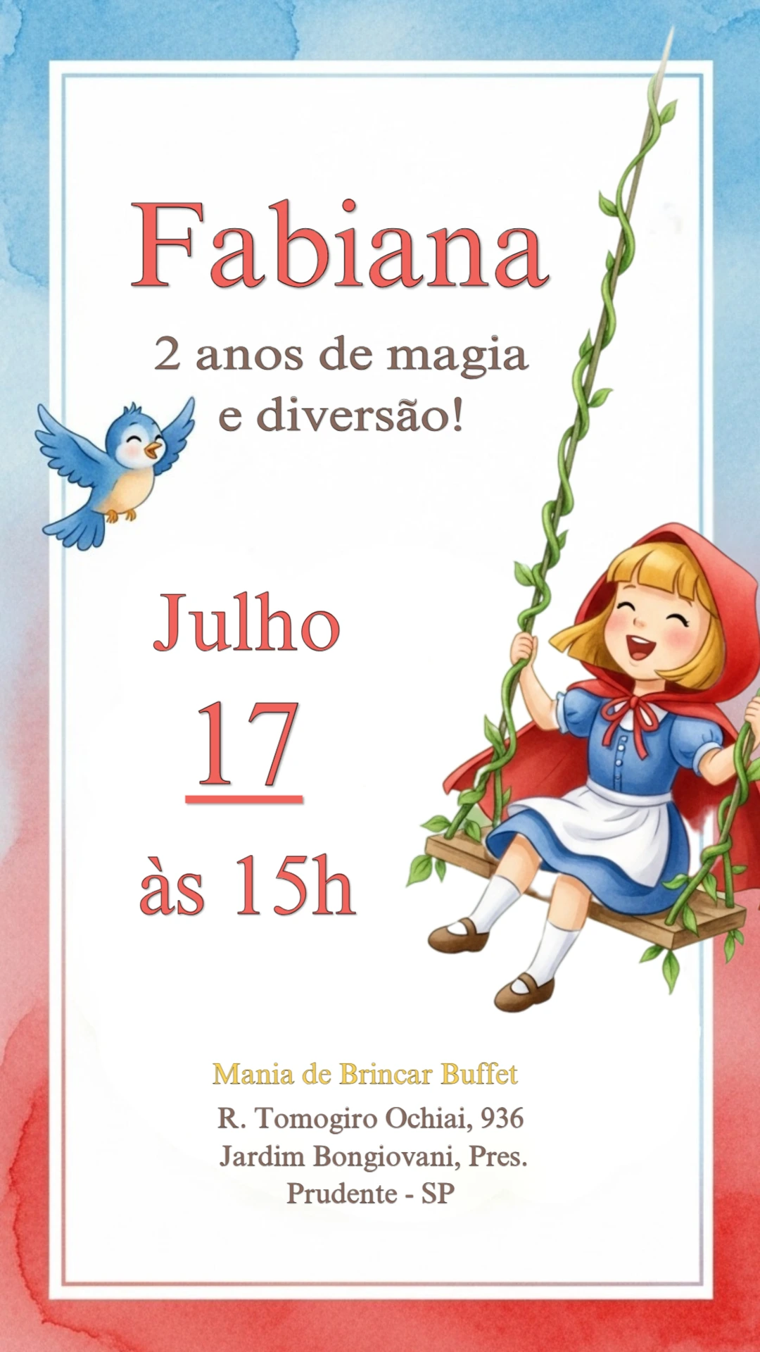 Convite Aniversário Chapeuzinho Vermelho para Editar Online