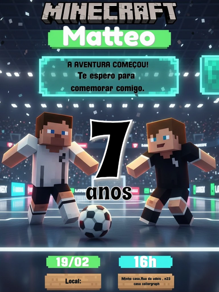 Convite de Aniversário Minecraft Futebol para Editar Online