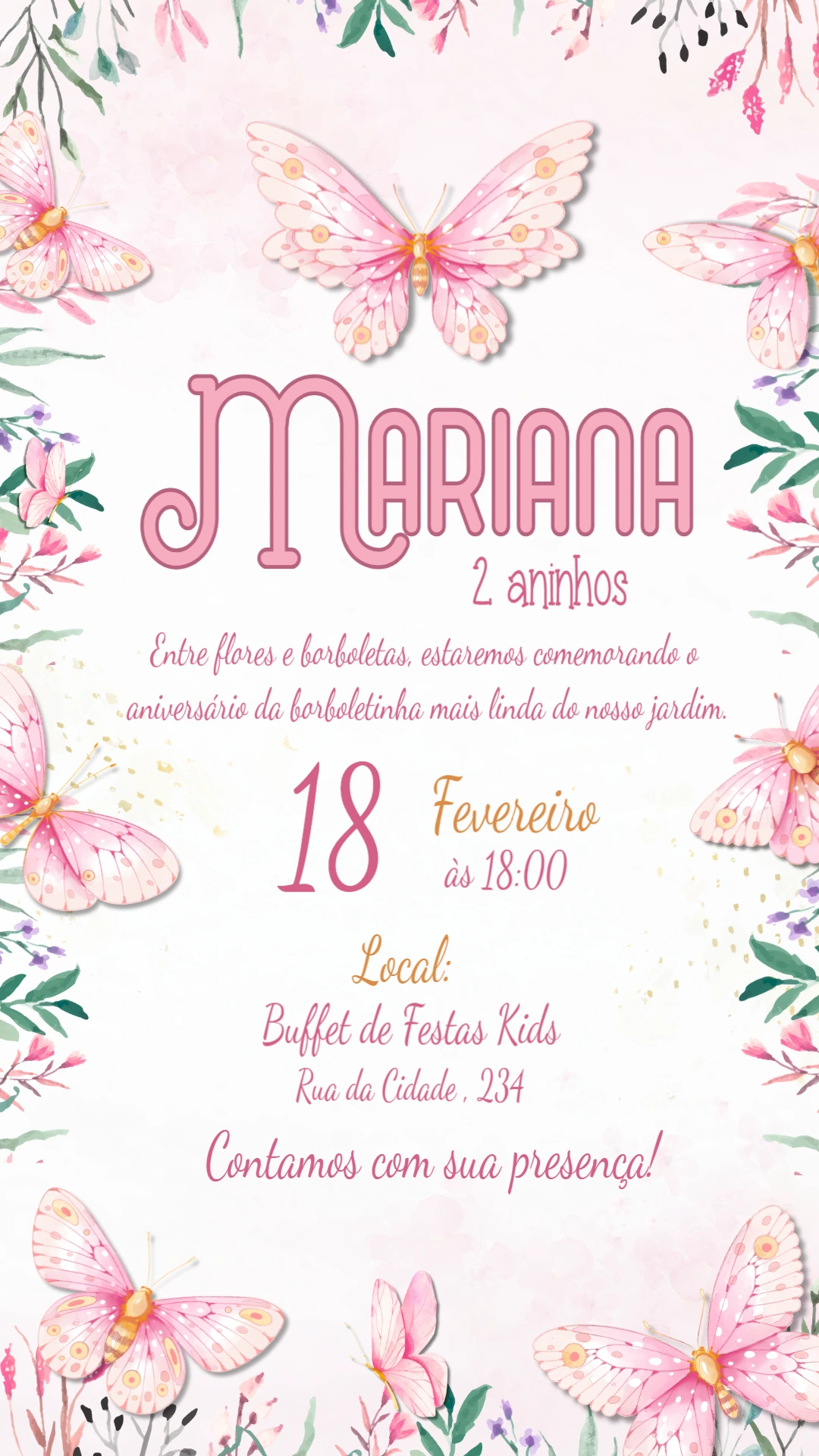 Convite de Aniversário Jardim das Borboletas para Editar