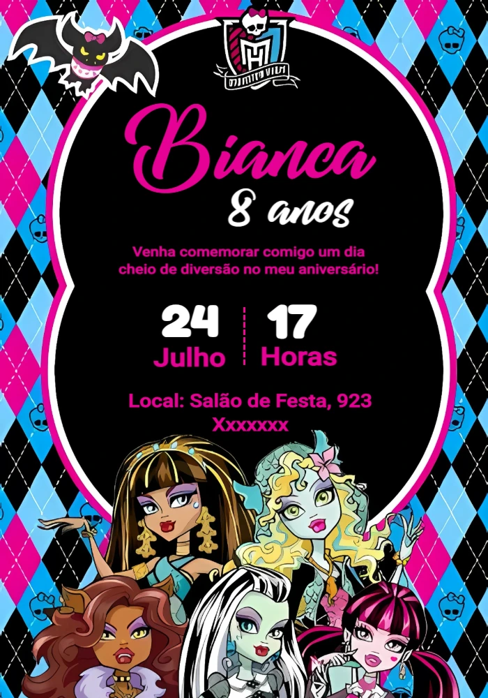 Convite de Aniversário Monster High para Editar Online
