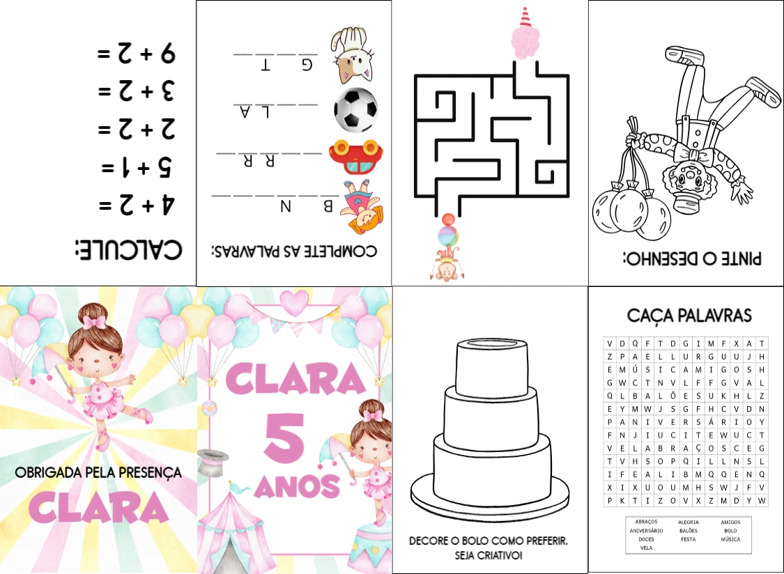 Livro de Atividades Circo Rosa Aquarela para Editar Online