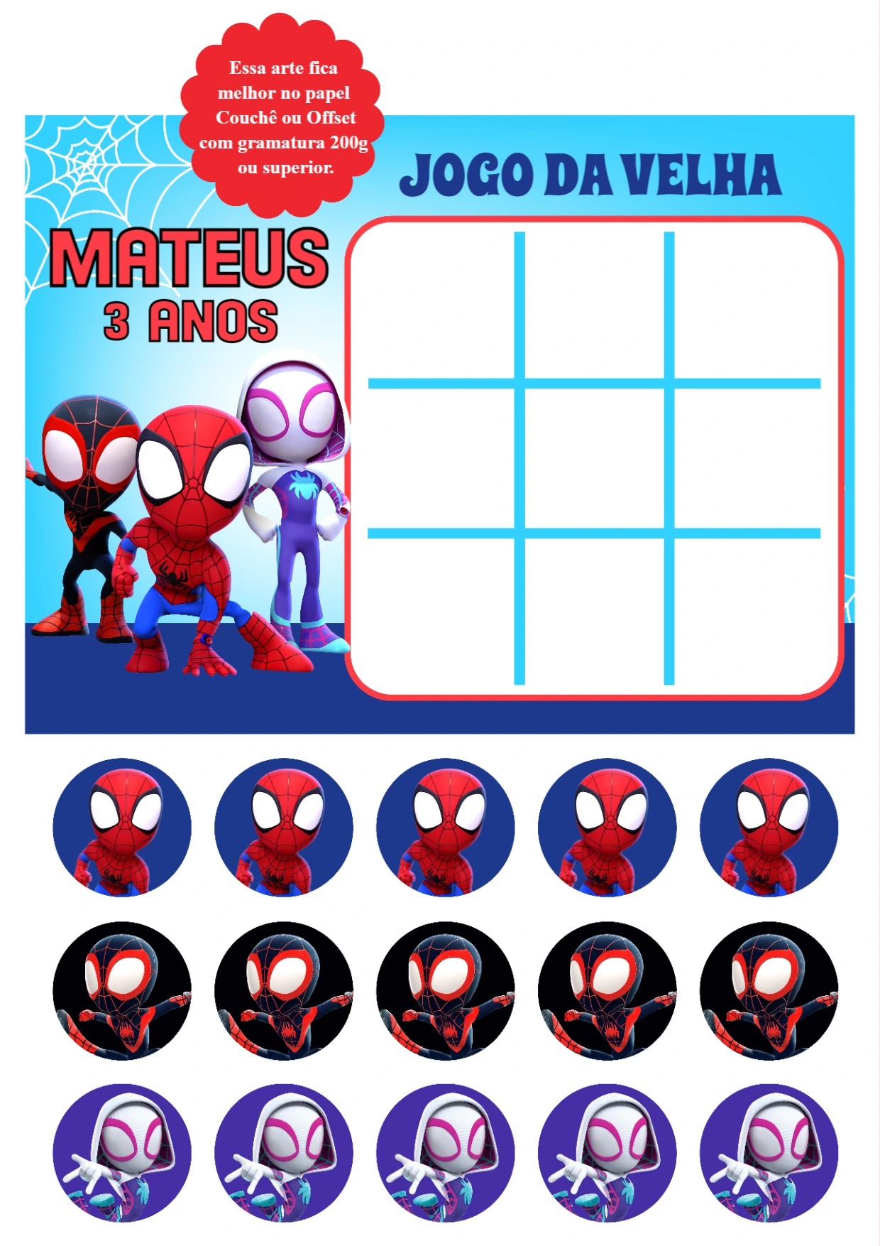 Jogo da Velha Spidey e Amigos para Editar e Imprimir Online