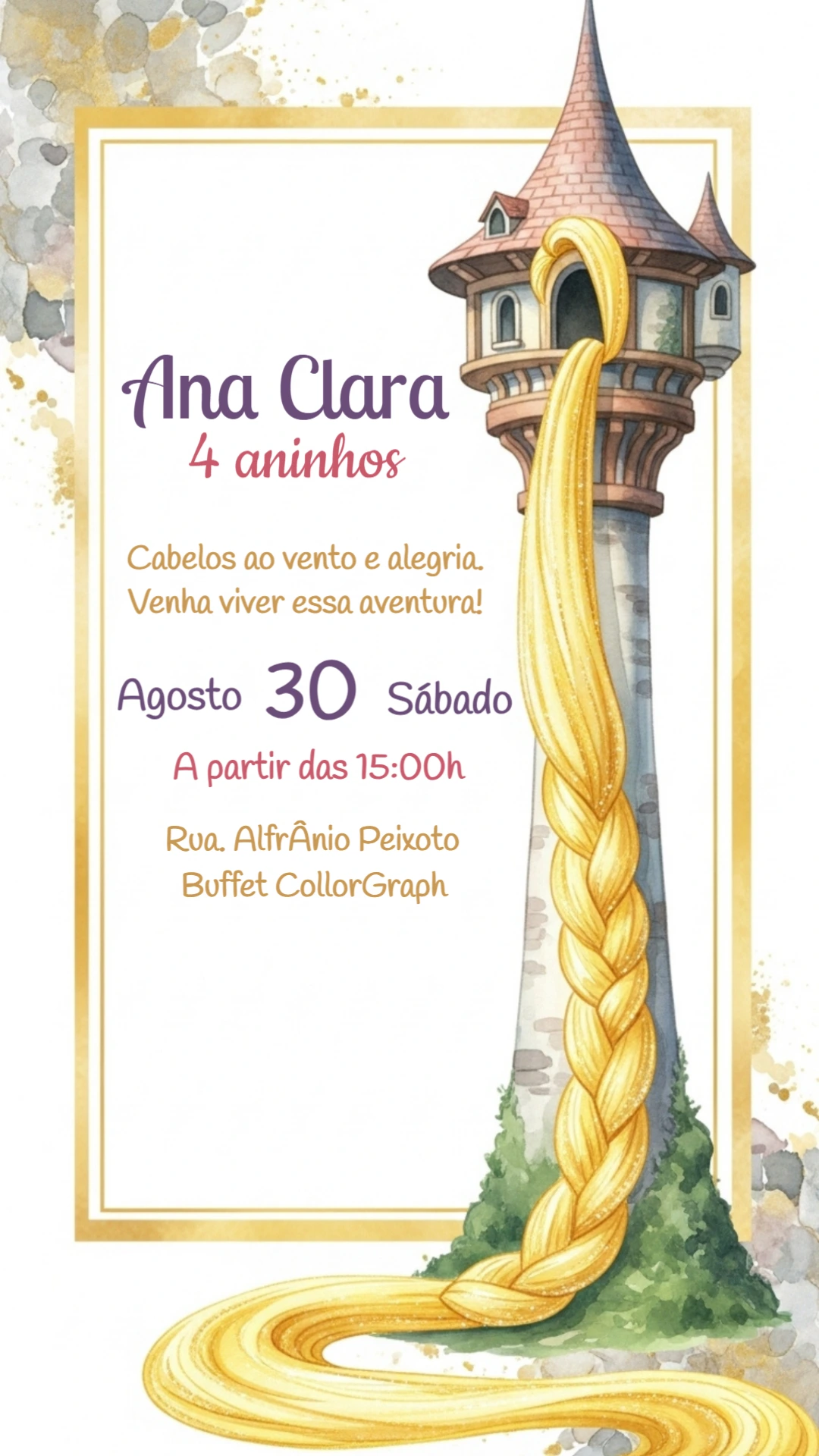 Convite de Aniversário Enrolados Rapunzel para Editar Online