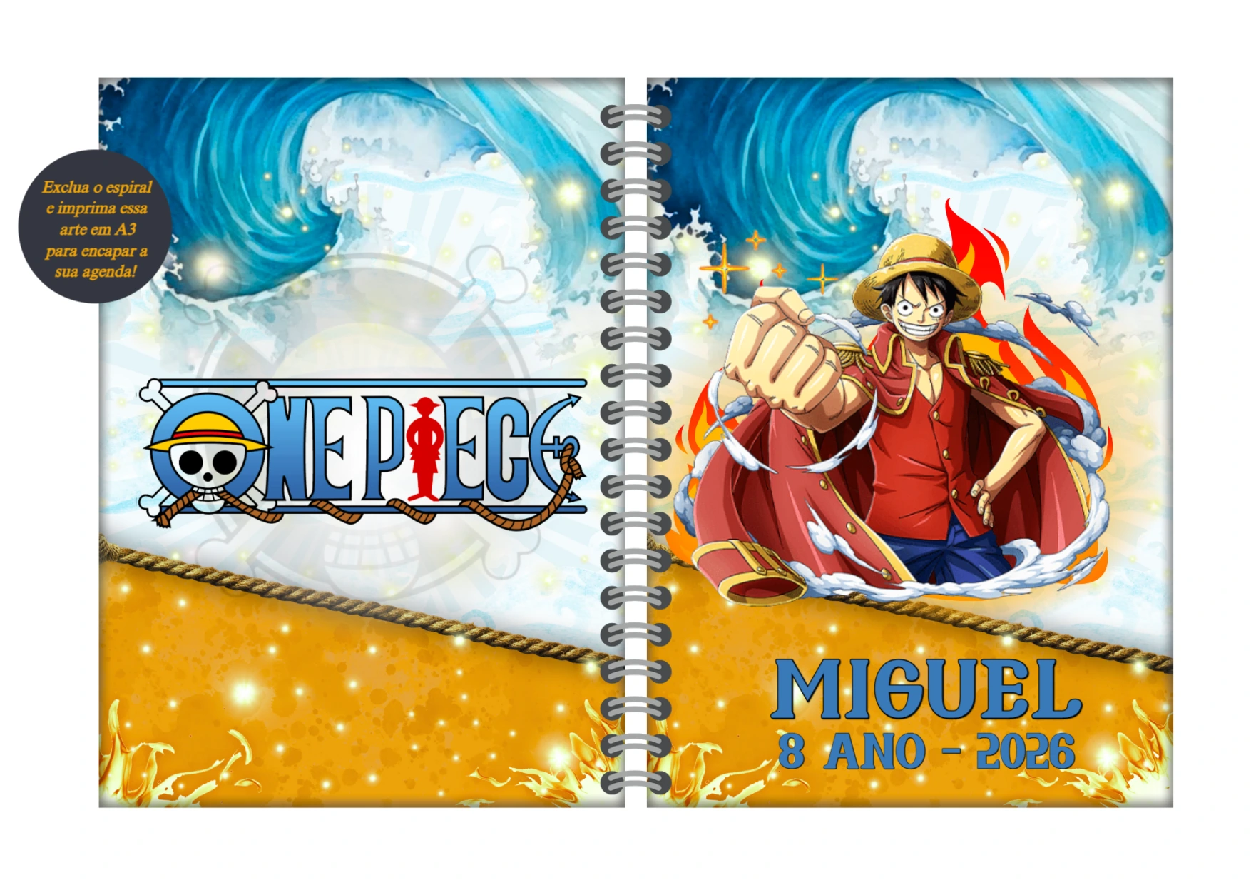 Capa de Agenda One Piece Editável Online com Luffy