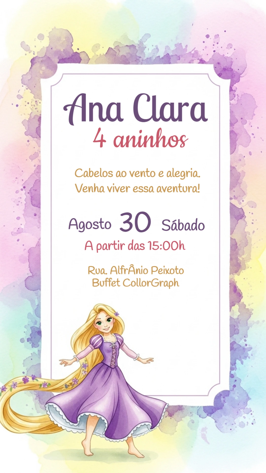 Convite de Aniversário Rapunzel Enrolados para Editar Online