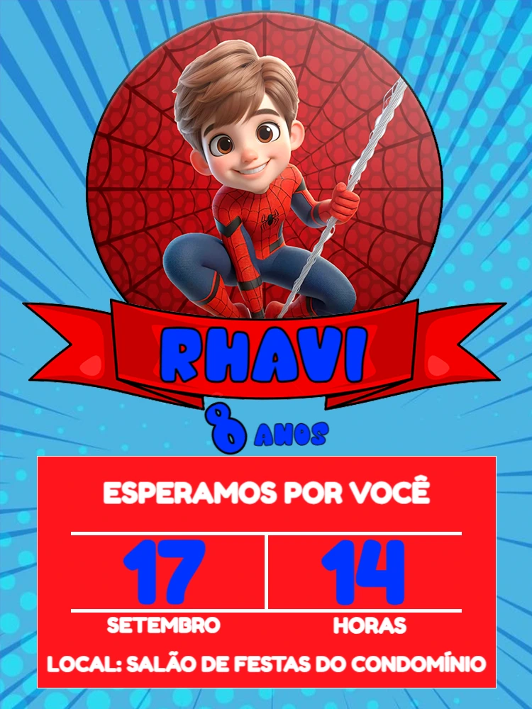 Convite Aniversário Homem Aranha para Editar Online