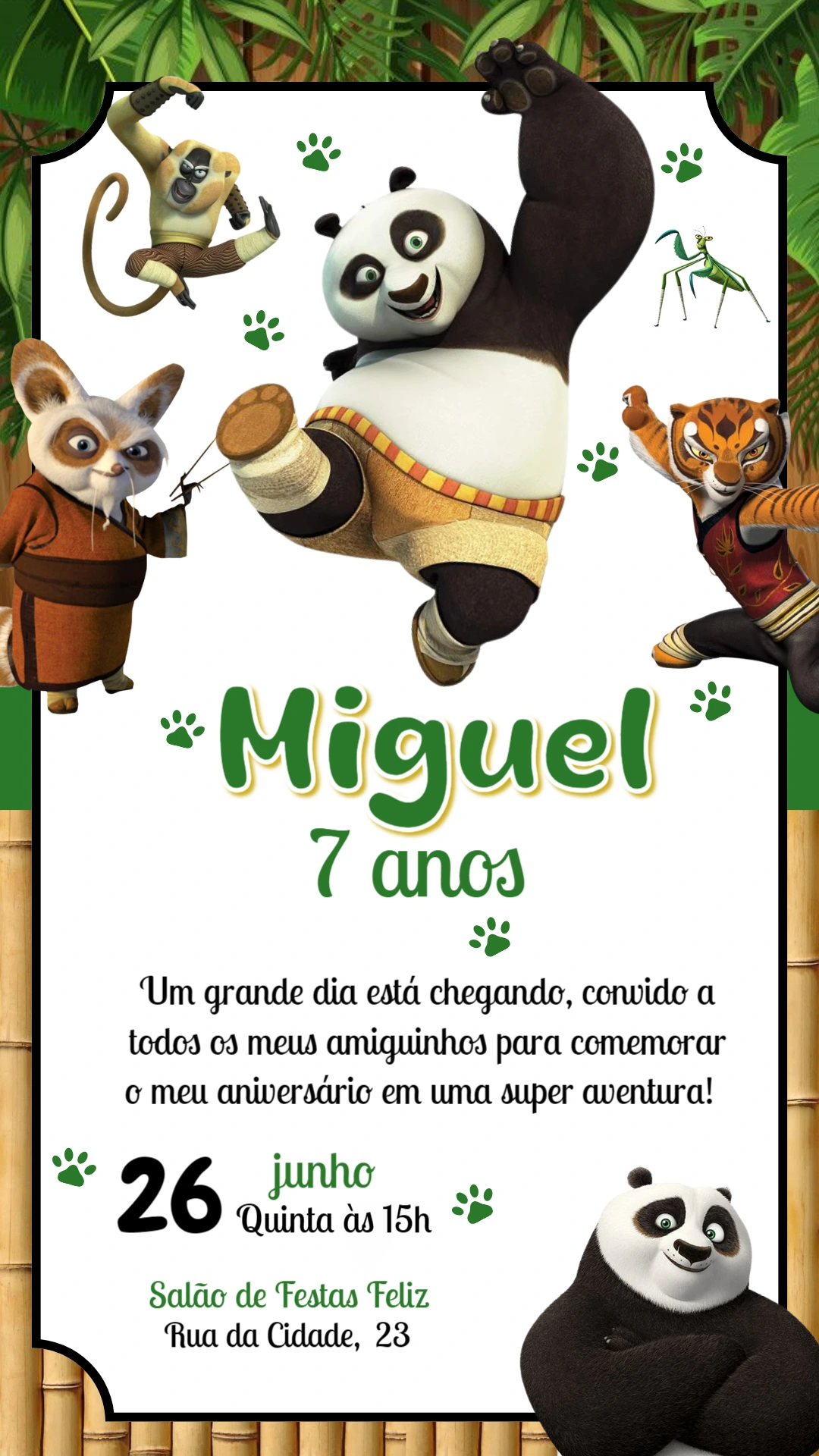 Convite de Aniversário Kung Fu Panda Editável Online