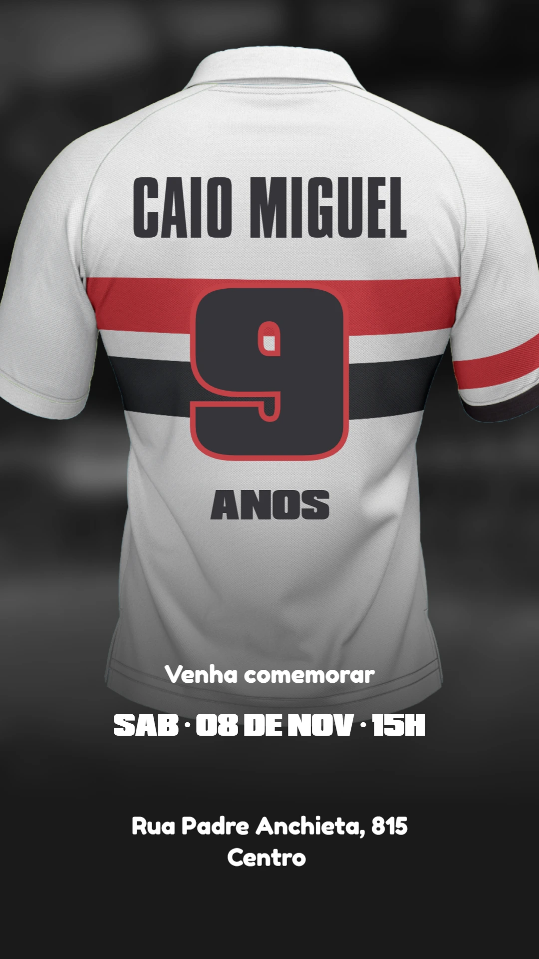 Convite Aniversário Futebol Camisa de Time para Editar Online