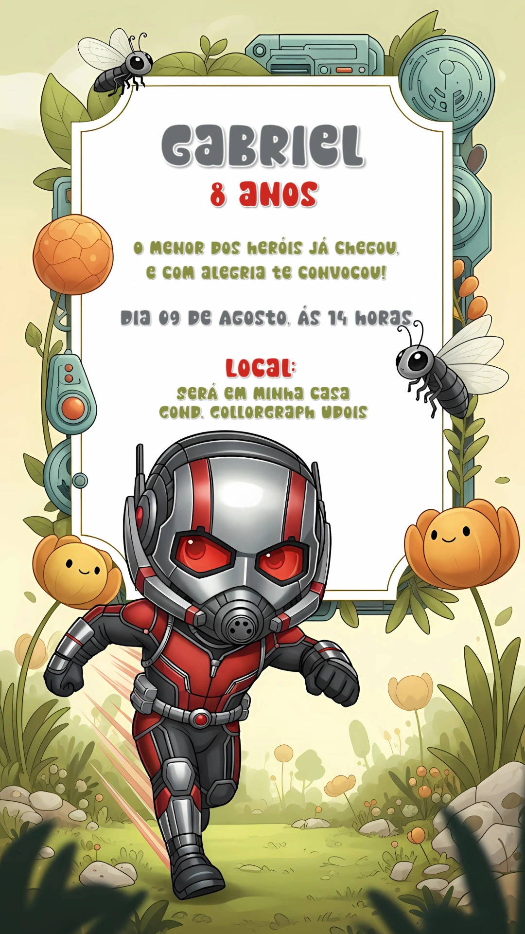 Convite de Aniversário Homem Formiga para Editar Online