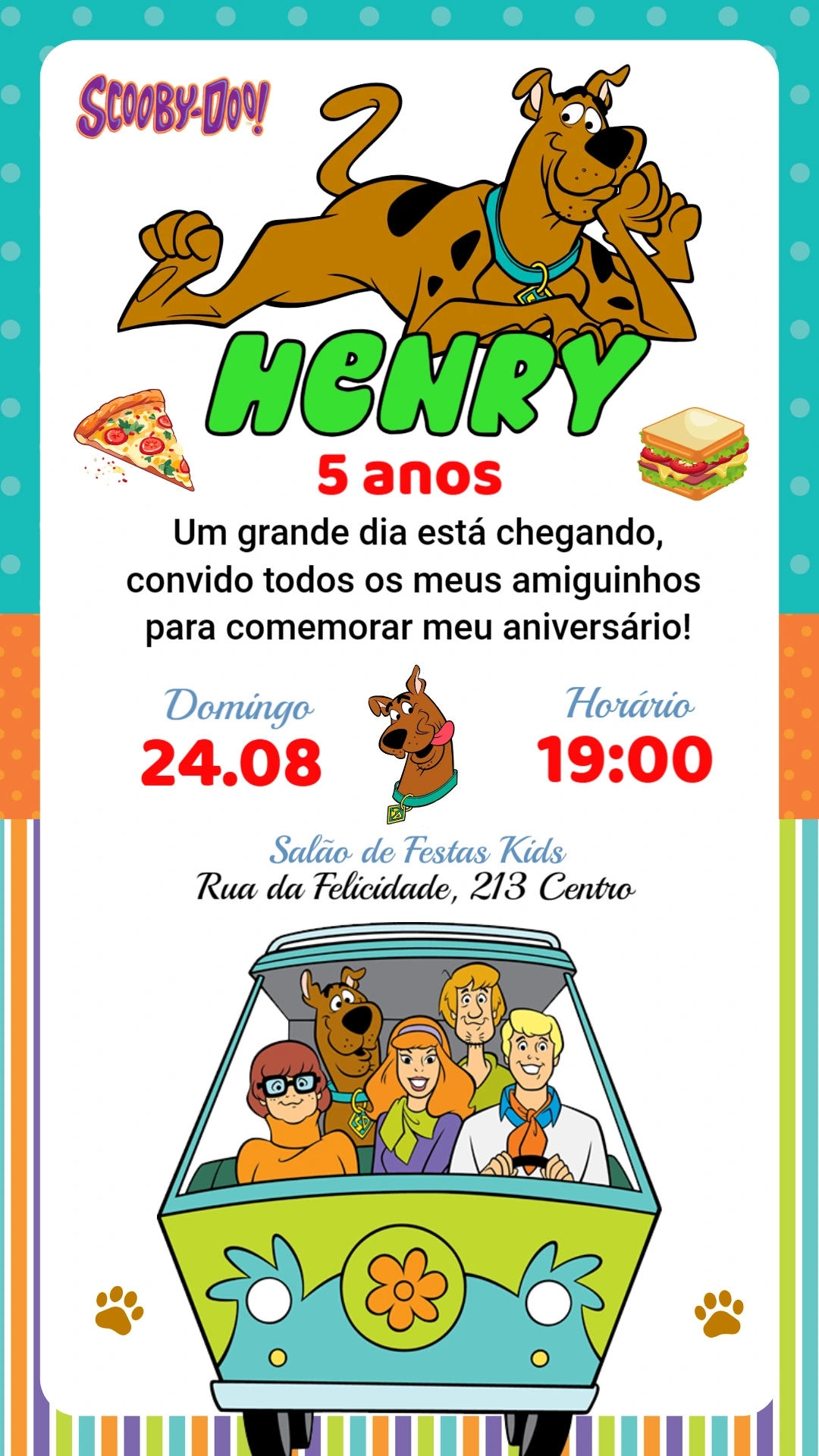 Convite de Aniversário Scooby Doo para Editar Online