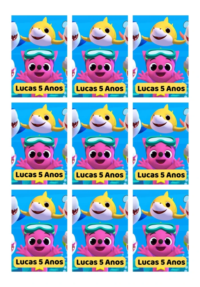 Tag Aniversário Baby Shark para Editar e Imprimir