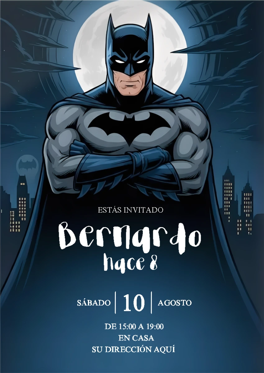Invitación de Cumpleaños de Batman para Editar Online