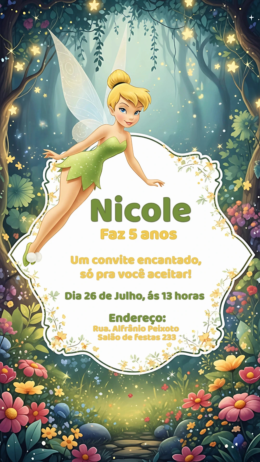 Convite de Aniversário Tinker Bell para Editar Online