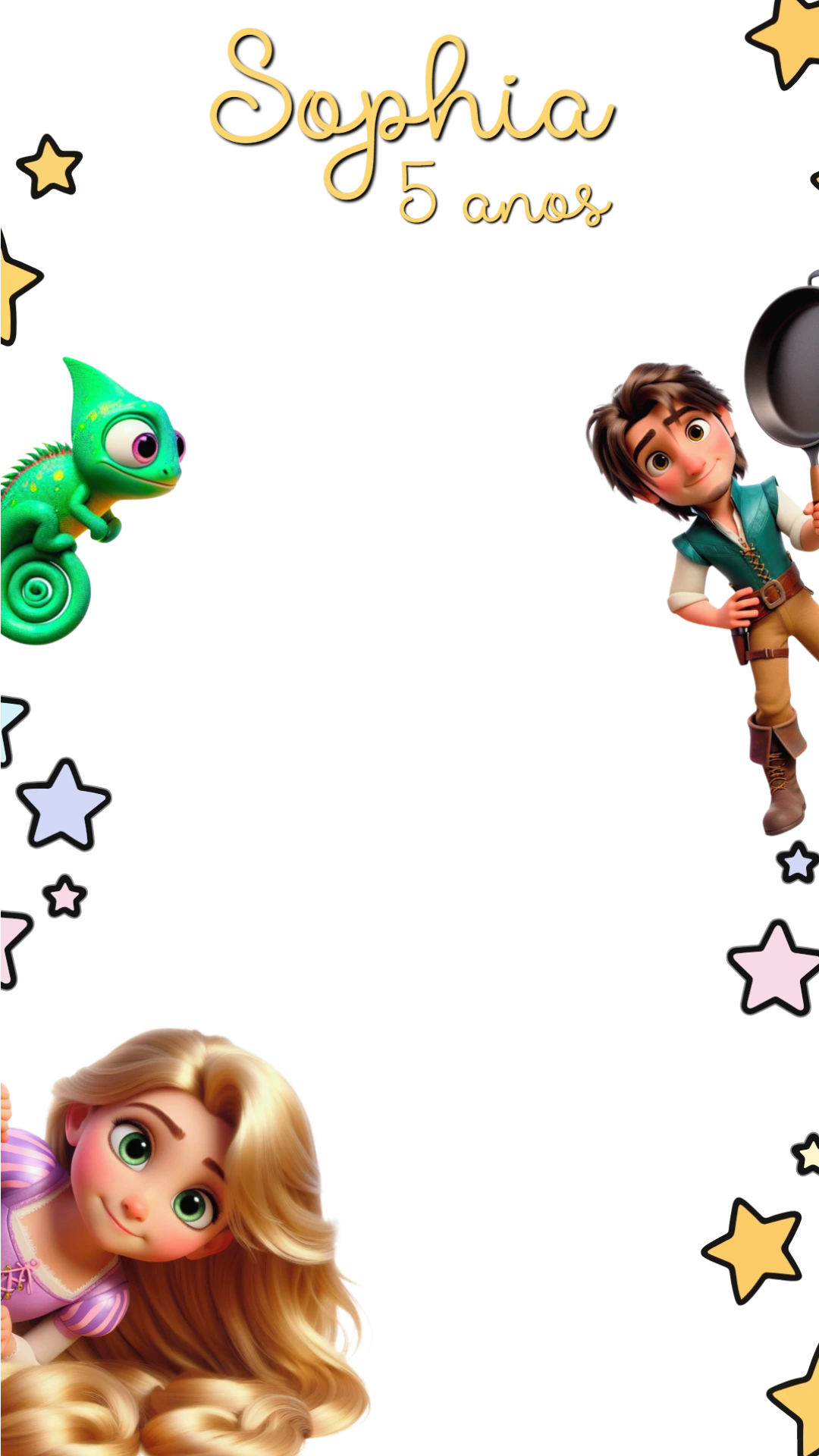 Moldura para Stories Enrolados Editável com Rapunzel e Flynn