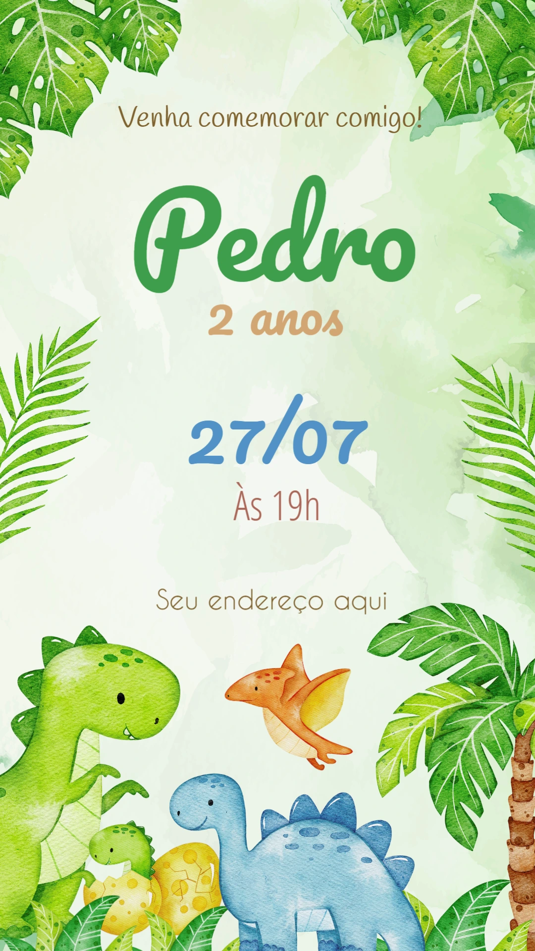 Convite Aniversário Dinossauro Baby para Editar Online