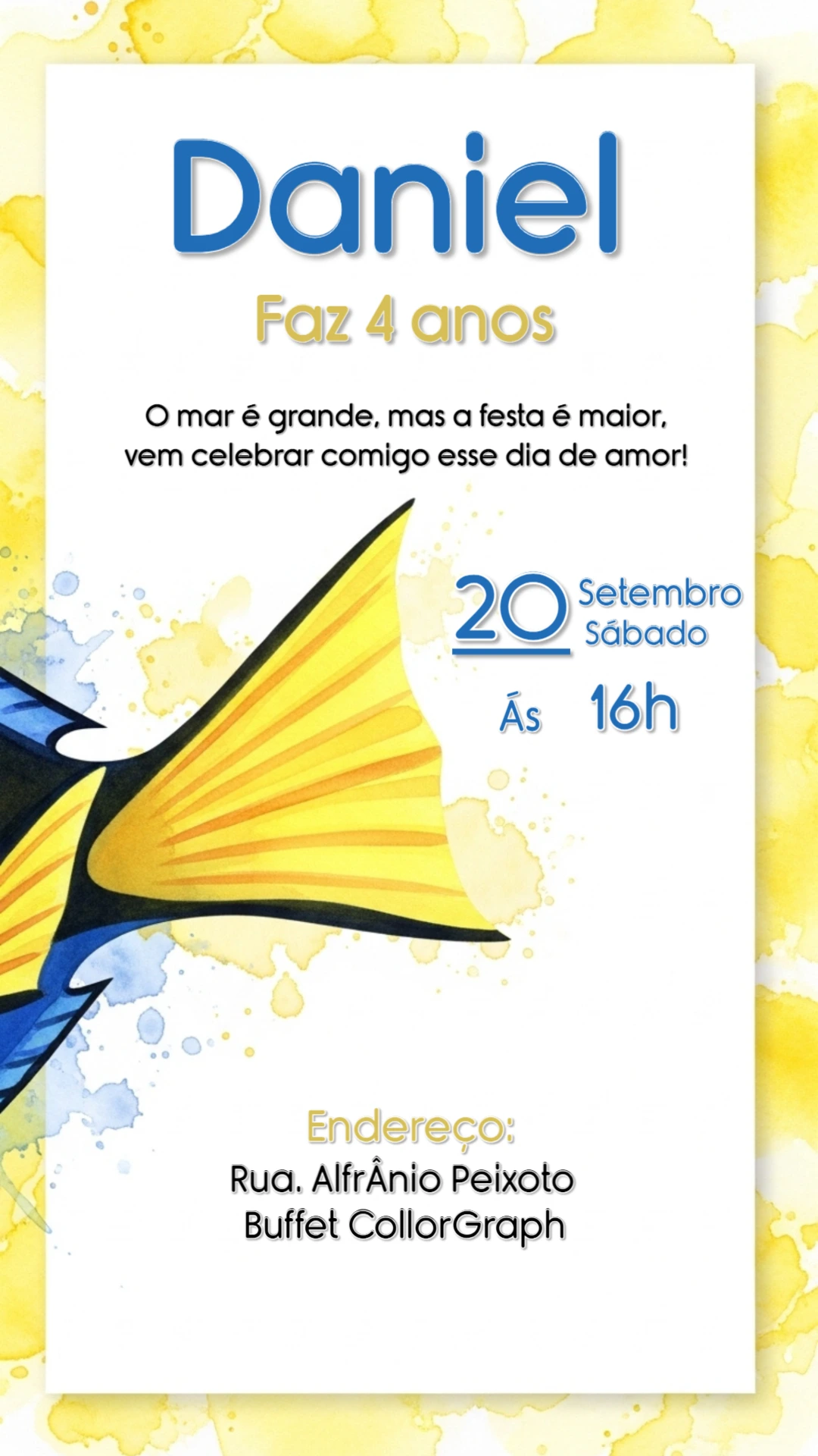 Convite Aniversário Fundo do Mar com Peixe Azul para Editar