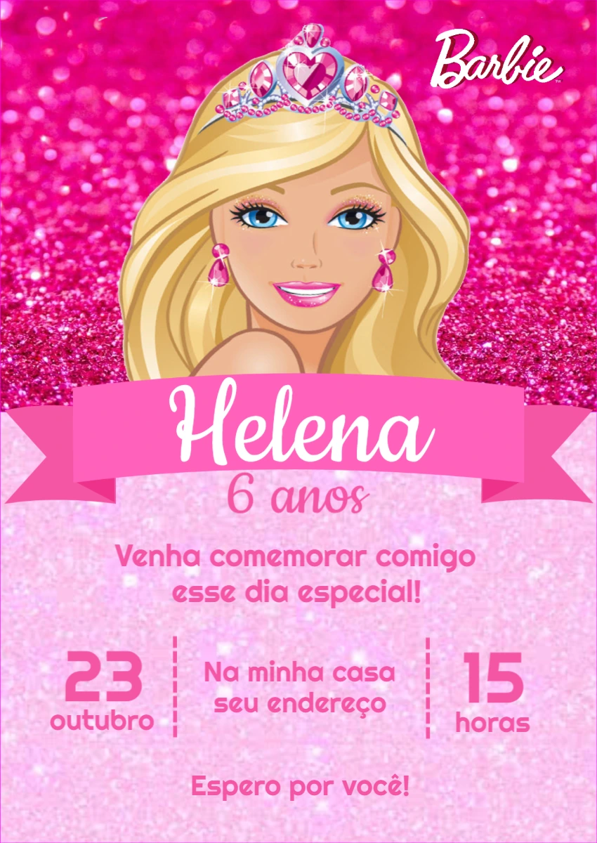 Convite de Aniversário Barbie para Editar Online
