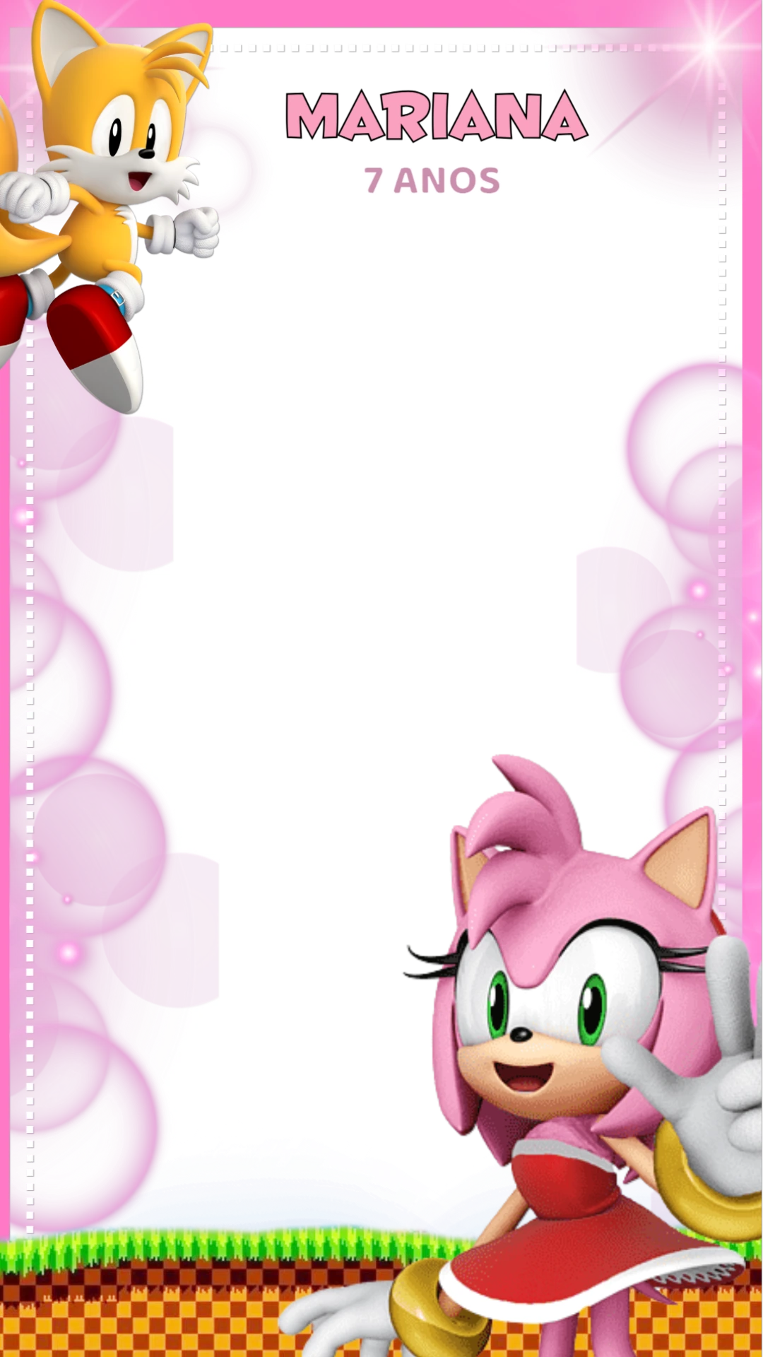 Moldura de Aniversário Amy Rose e Sonic para Editar Online