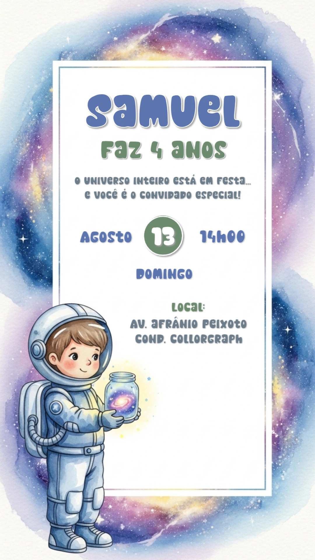 Convite Aniversário Astronauta Infantil para Editar Online