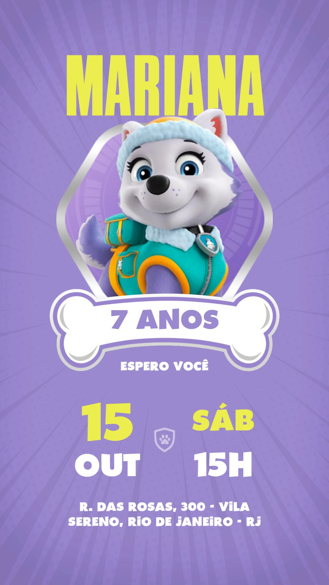 Convite Aniversário Patrulha Canina Everest para Editar Online