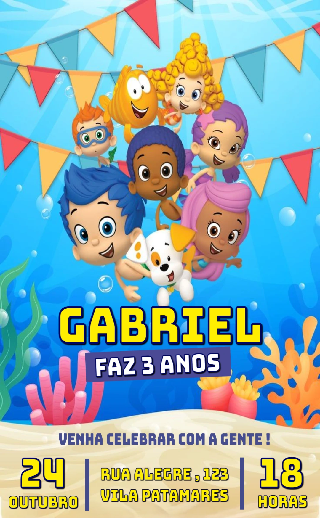Convite de Aniversário Bubble Guppies para Editar Online