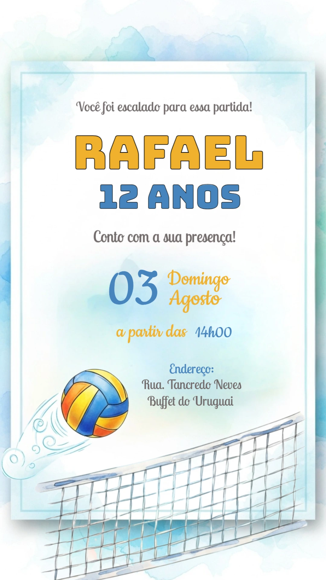 Convite de Aniversário Vôlei para Editar e Enviar Online