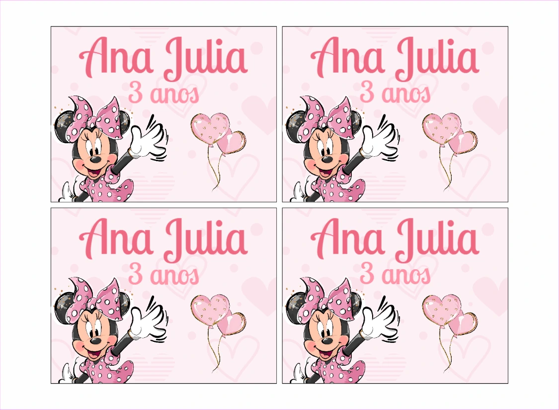 Adesivo Minnie Rosa para Aniversário Editável Online