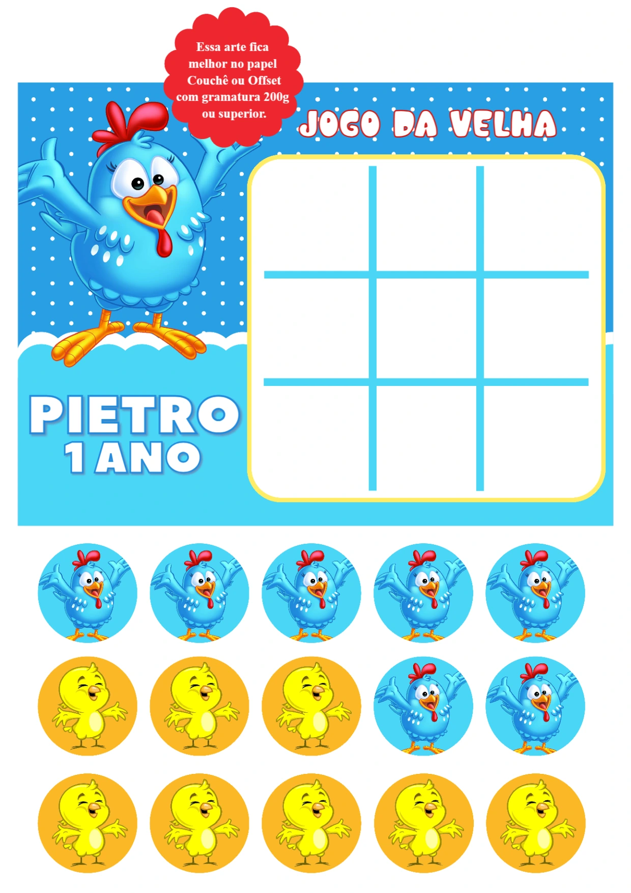 Jogo da Velha Galinha Pintadinha para Aniversário para Editar