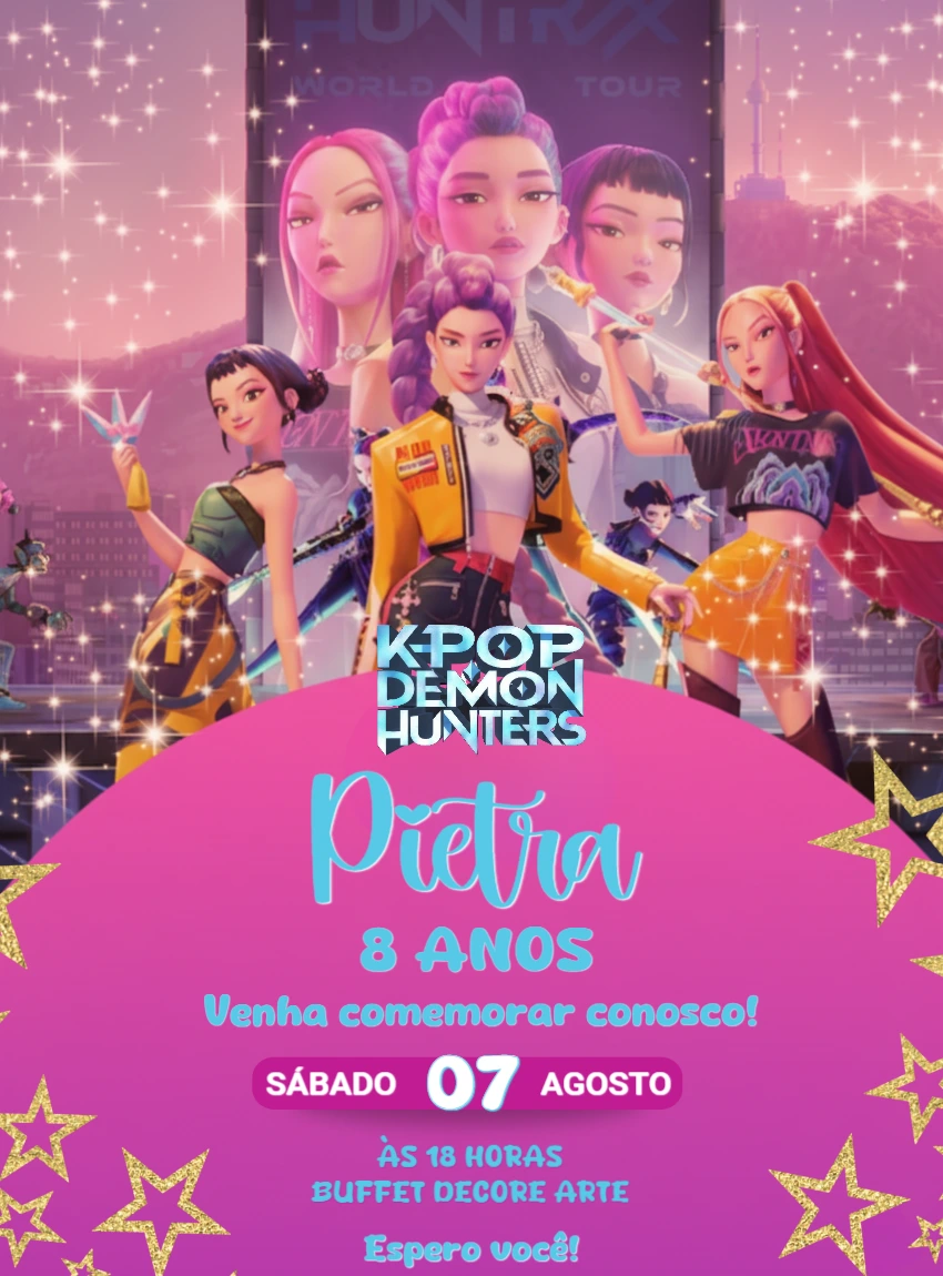 Convite de Aniversário K-Pop Demon Hunters para Editar Online
