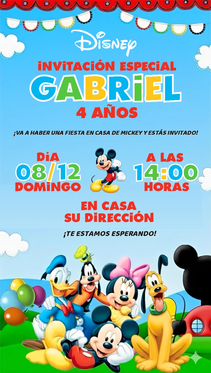 Invitación de Cumpleaños de Mickey Mouse para Editar Online
