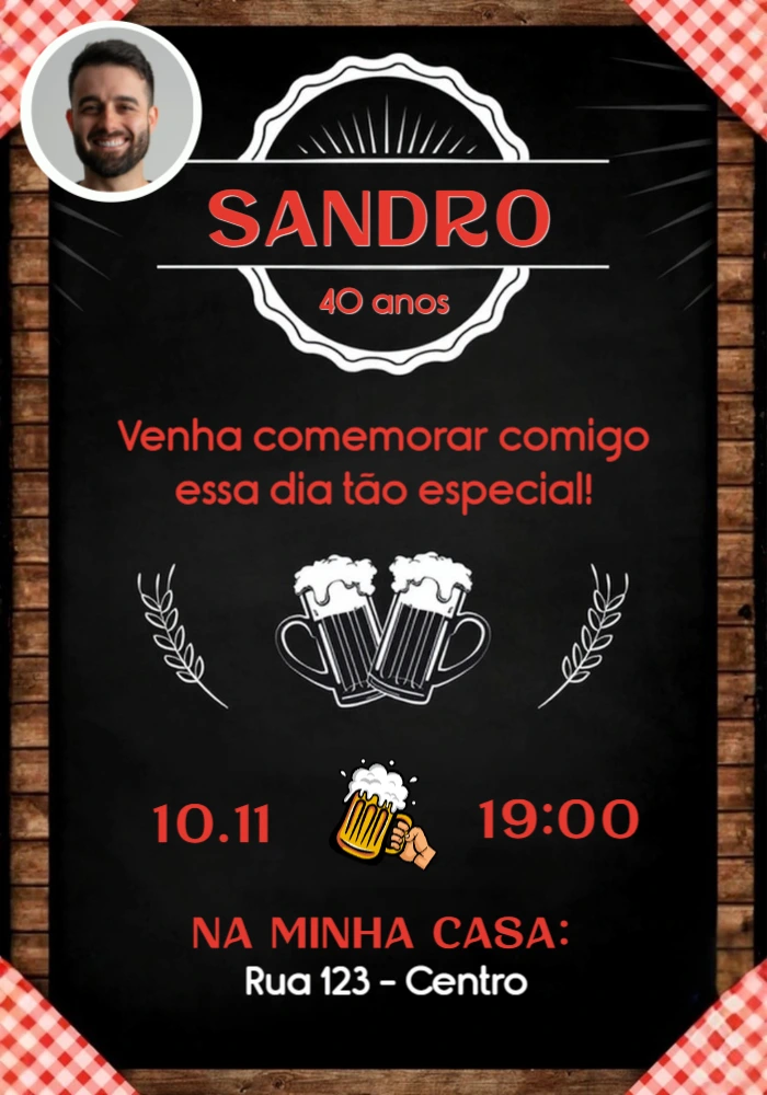 Convite de Aniversário Boteco com Foto para Editar Online