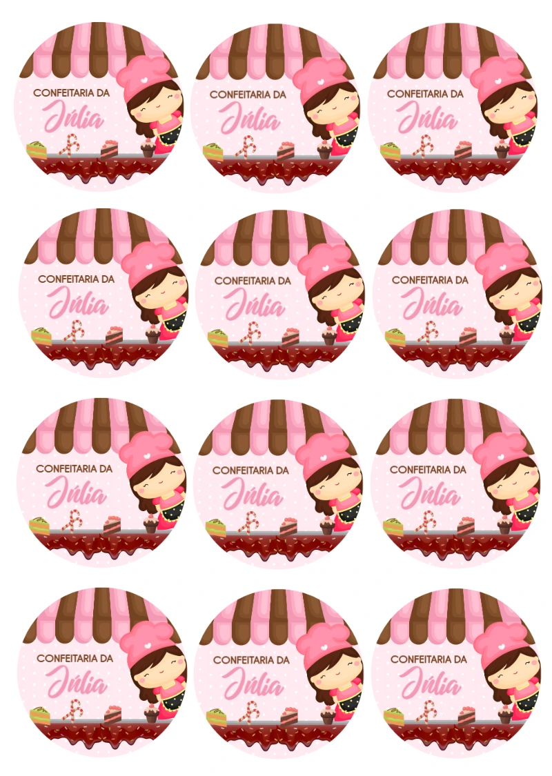 Adesivo Redondo Festa Confeitaria para Editar e Imprimir