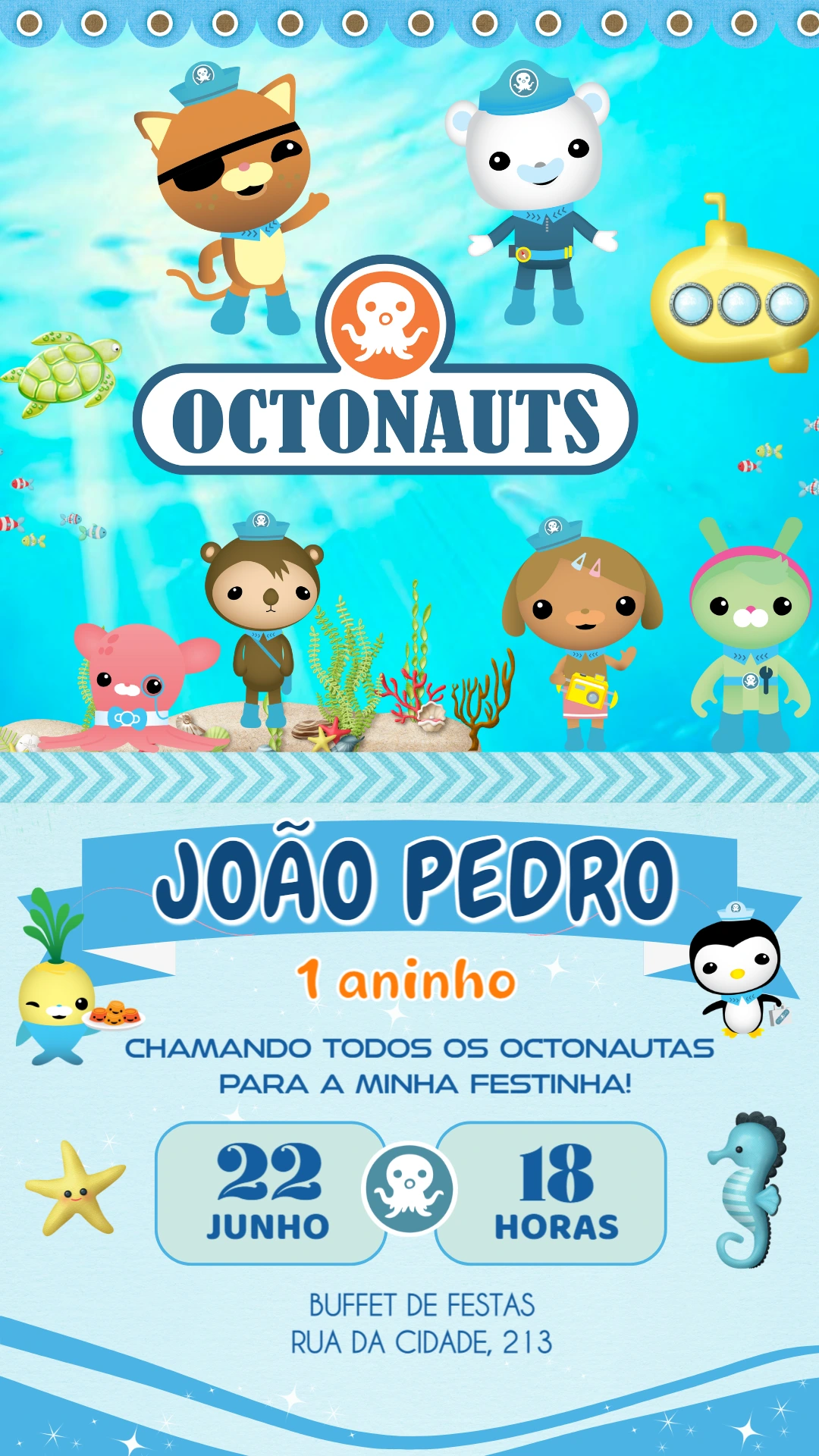 Convite de Aniversário Octonautas para Editar Online