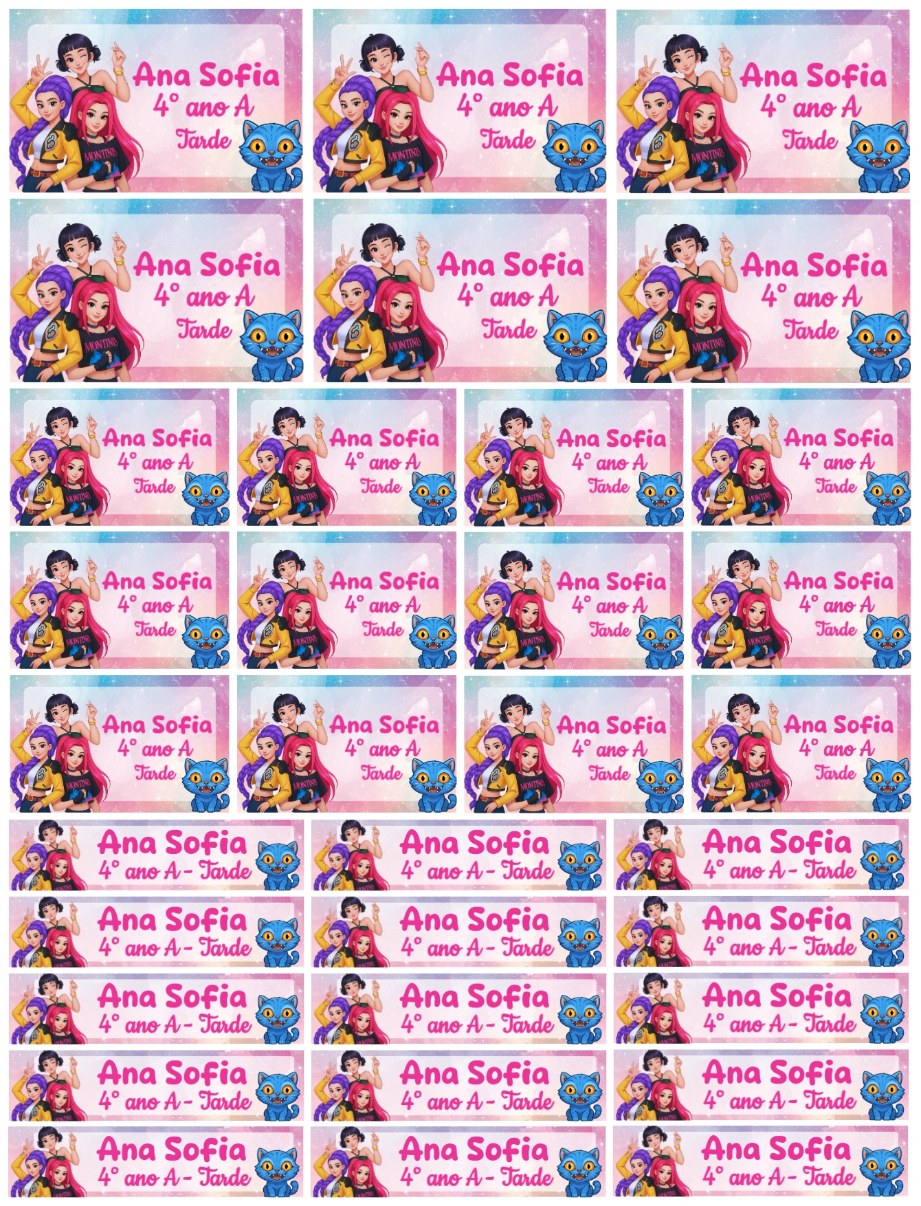 Etiqueta Escolar Meninas Guerreiros do Kpop Modelo Editável