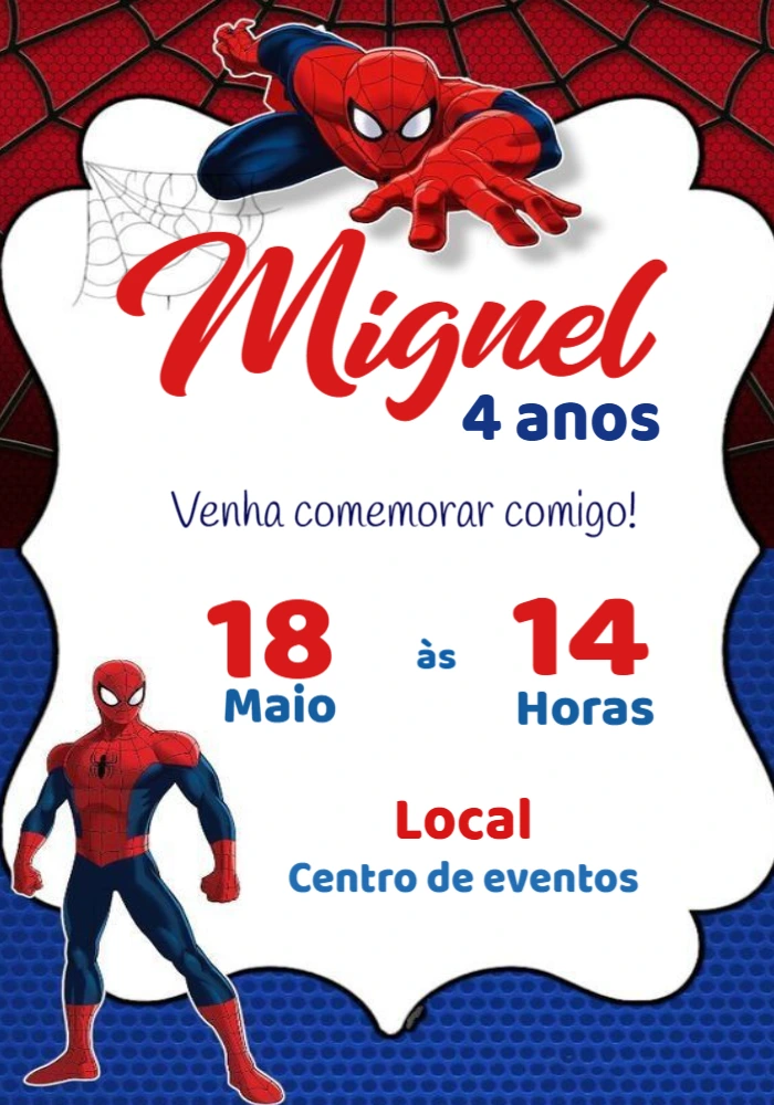 Convite Aniversário Homem Aranha para Editar Online