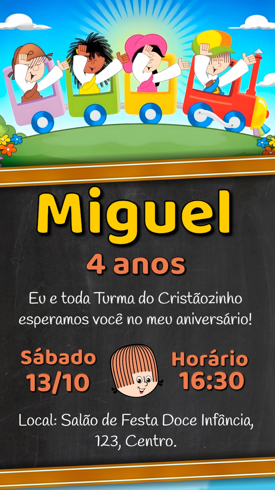 Convite de Aniversário Turma do Cristãozinho para Editar Online