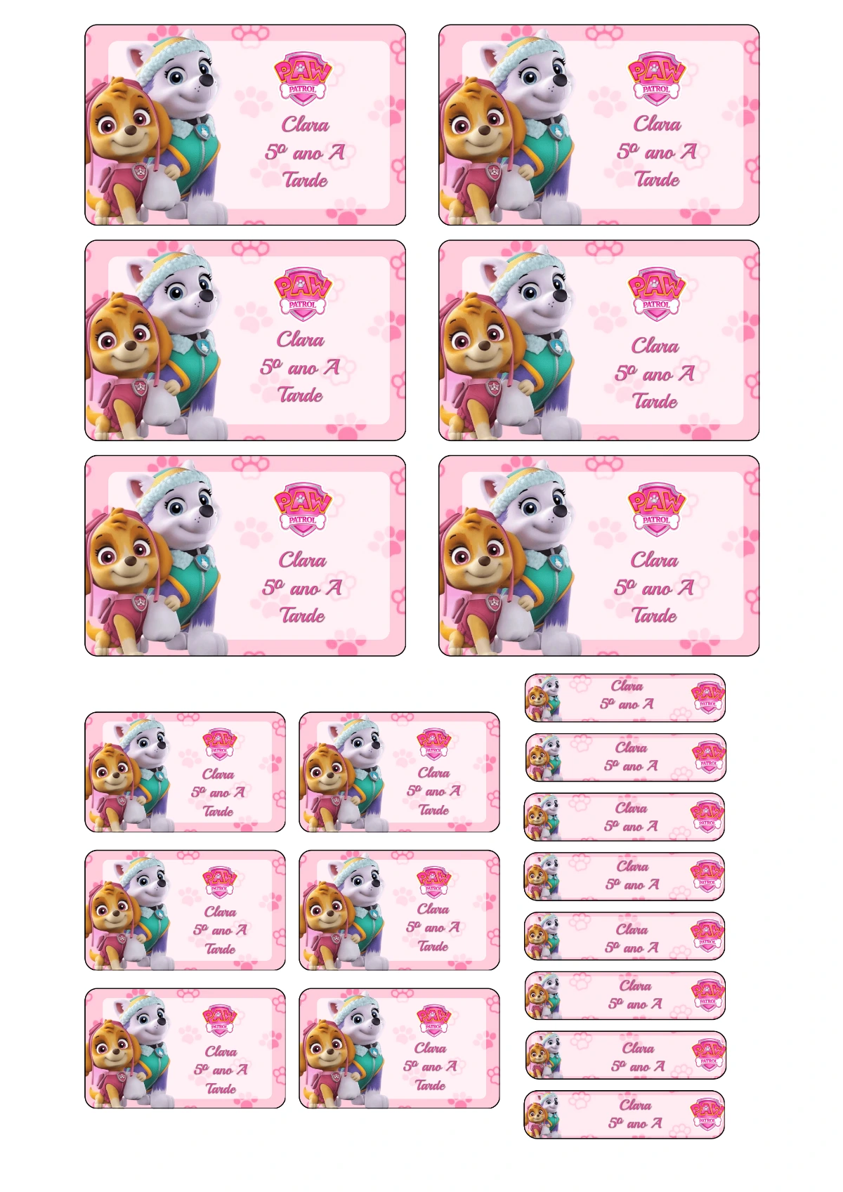 Etiqueta Escolar Patrulha Canina Menina para Editar e Imprimir