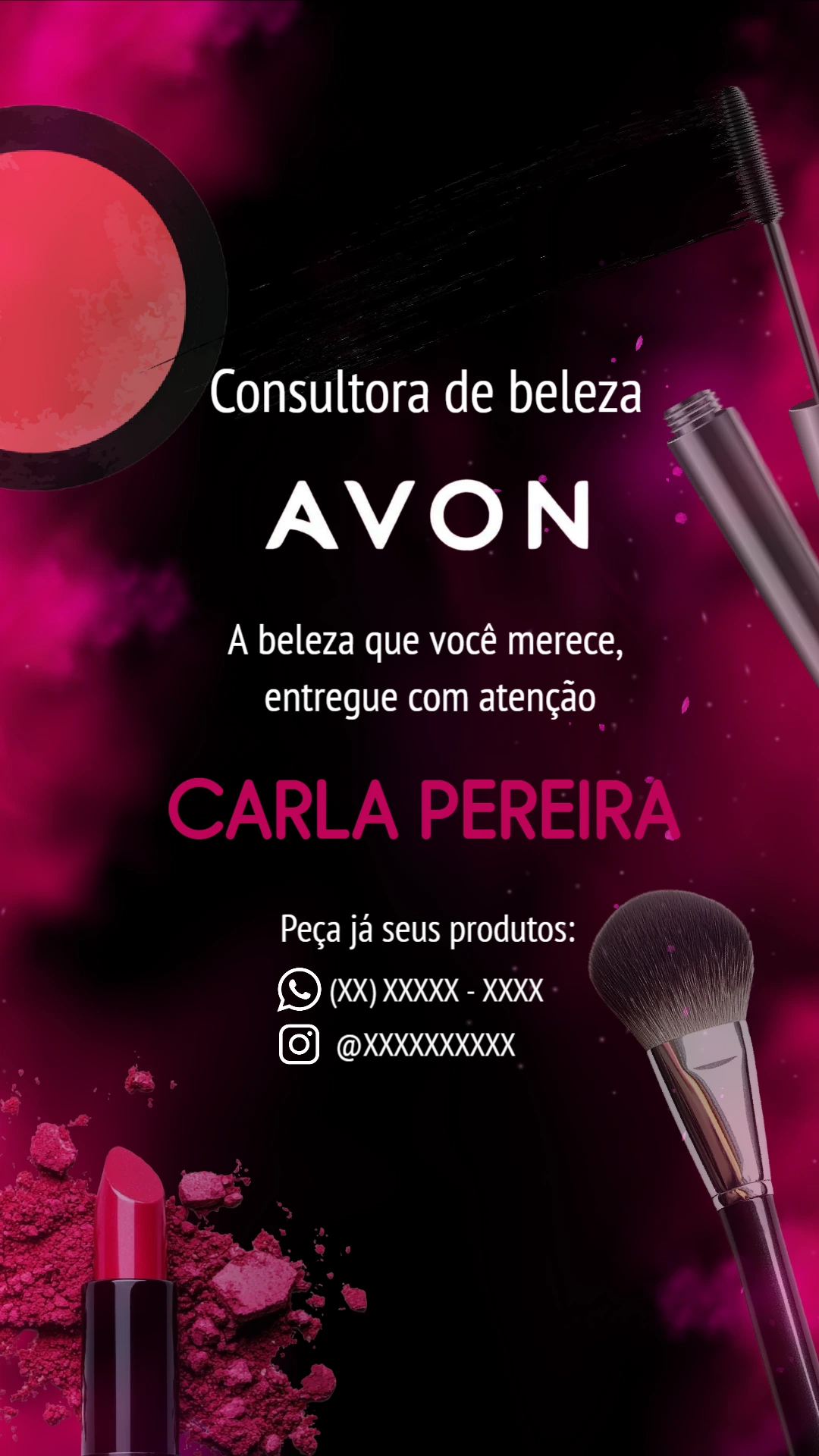 Cartão de Visita Avon para Consultora de Beleza Editável Online