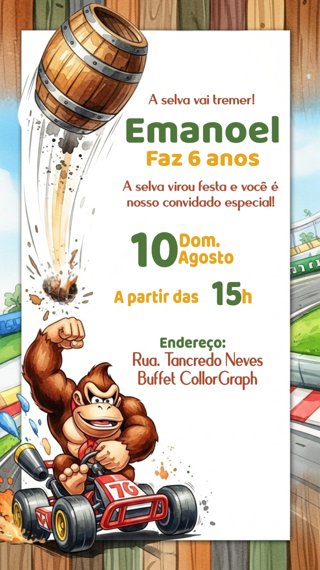 Convite Aniversário Donkey Kong Corrida para Editar Online