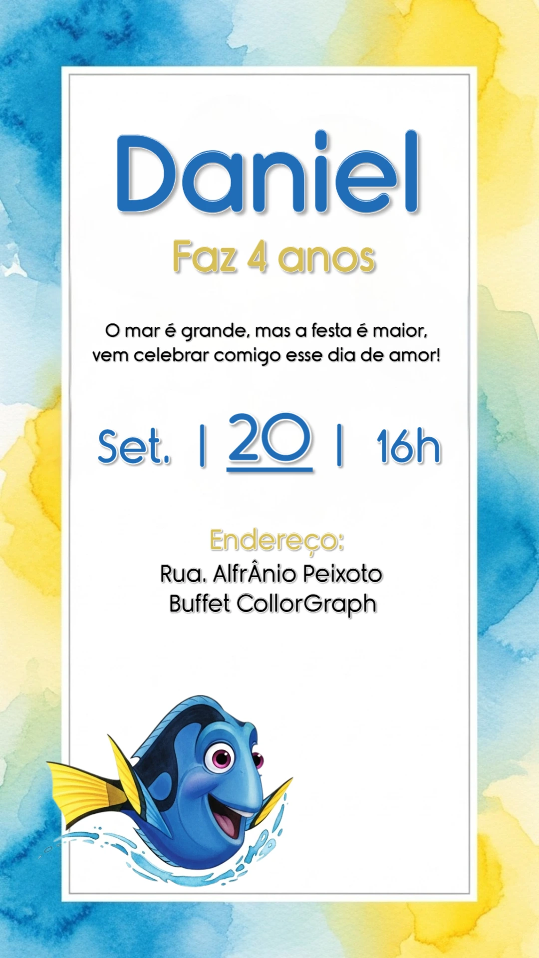 Convite de Aniversário Procurando Dory para Editar Online