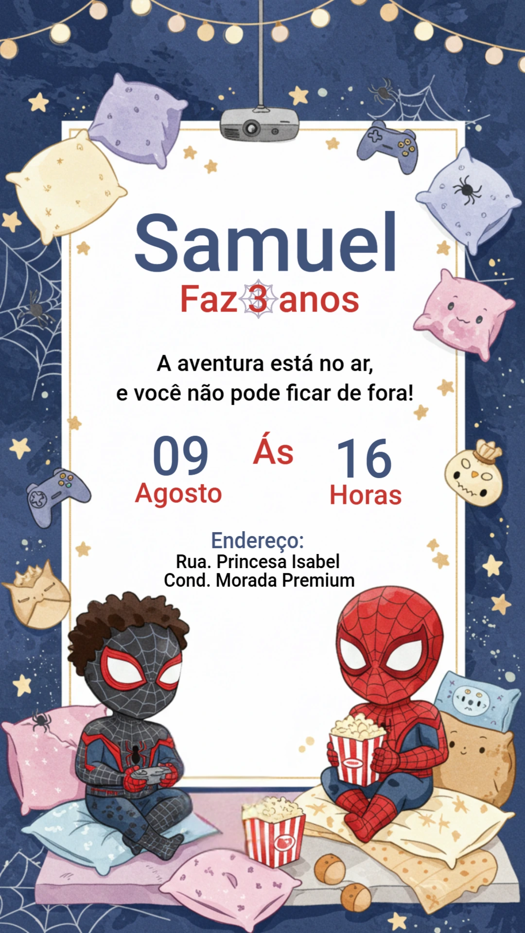 Convite Aniversário Homem Aranha Festa do Pijama para Editar
