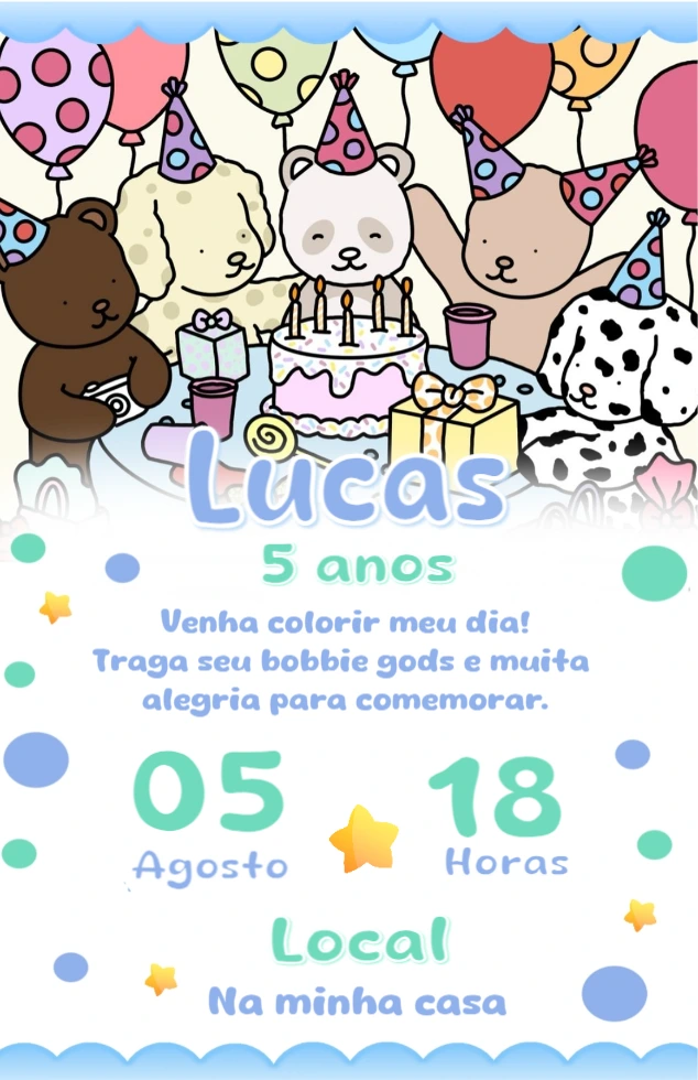 Convite Aniversário Bobbie Goods com Animais Fofos para Editar