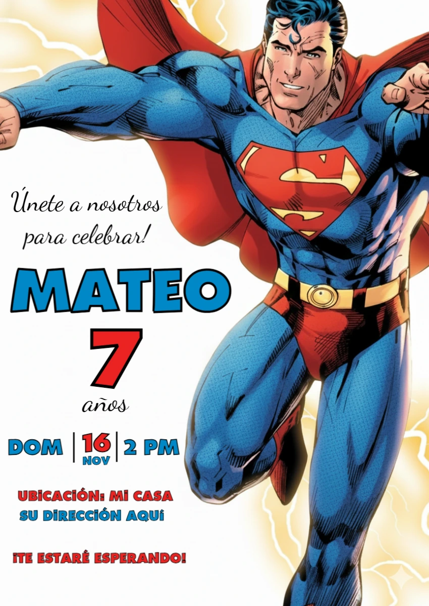 Invitación de Cumpleaños de Superman para Editar Online