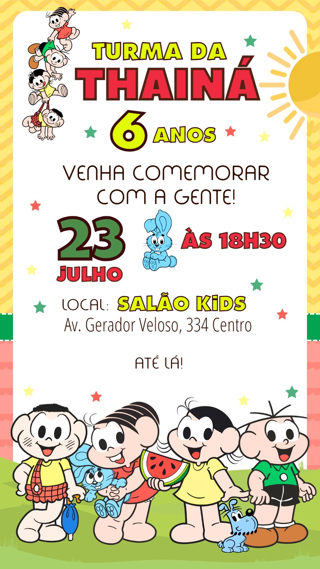 Convite de Aniversário Turma da Mônica para Editar Online