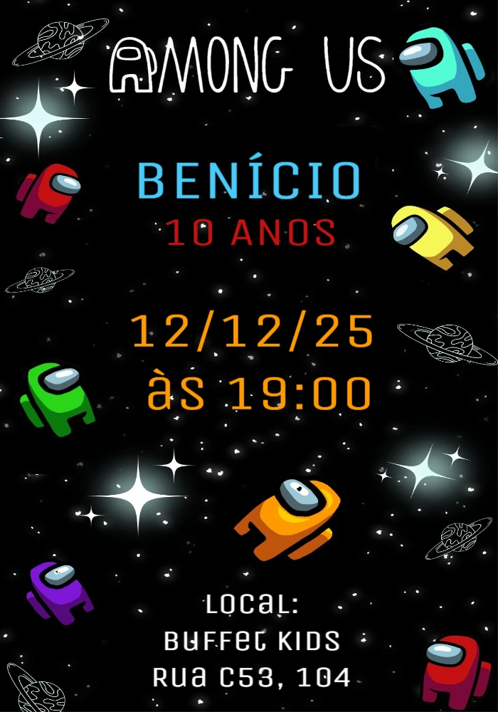 Convite Animado Aniversário Among Us para Editar Online