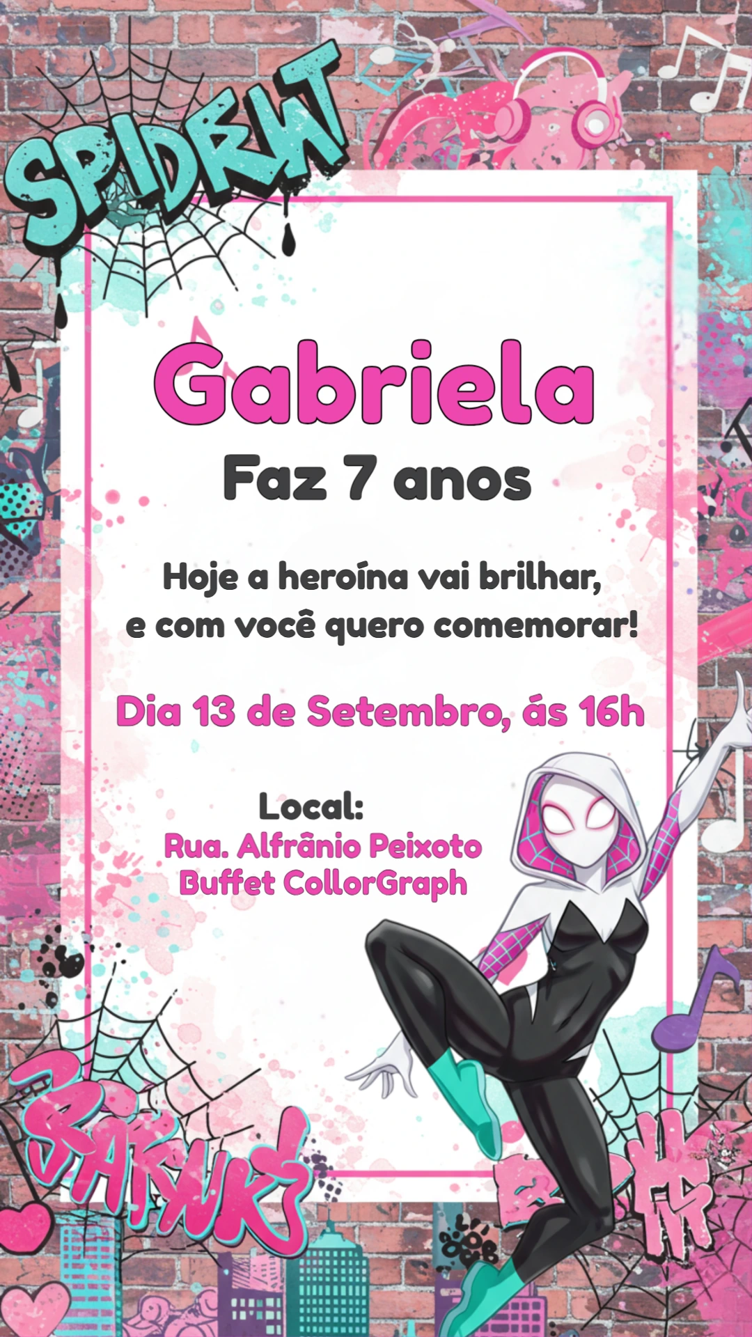 Convite de Aniversário Spider-Gwen para Editar Online