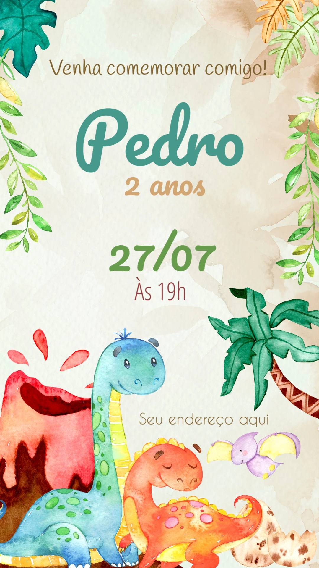 Convite Aniversário Dinossauro Baby para Editar Online