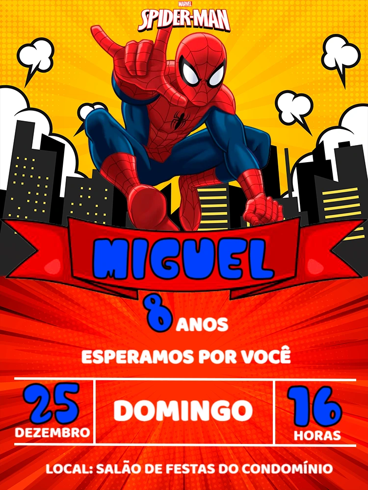 Convite Homem Aranha: Aniversário Infantil para Editar Online